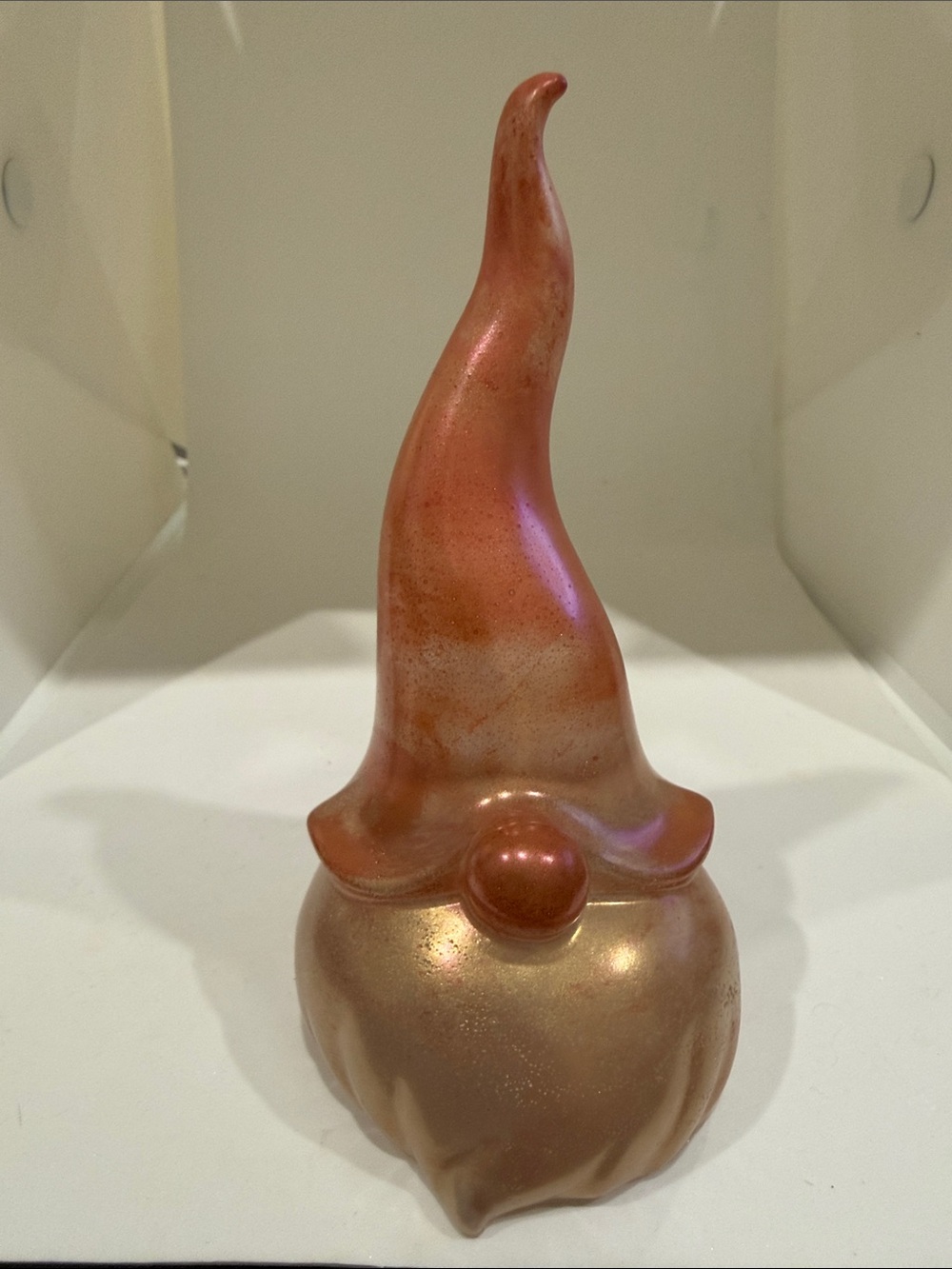 Handcrafted Resin Gnome Figurine in Iridescent Peach